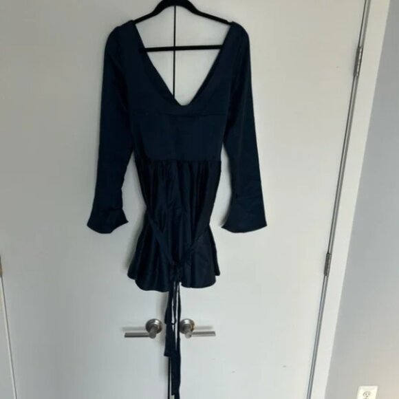 House of CB Dominique Navy Blue Satin Dress - Picture 6 of 8